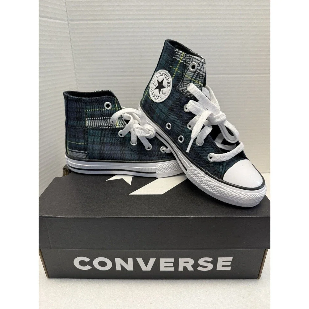 New Converse Chuck Taylor All Star Plaid High Tops Youth Sz 12 Lace Up Stars